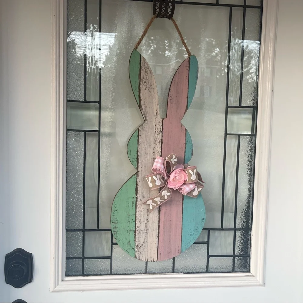Easter Bunny Striped Wooden Door Hanger/Wreath